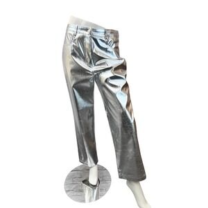 Amy Lynn Pants Women Size M Silver Excellent‎ Metallic Faux Leather Straight Leg